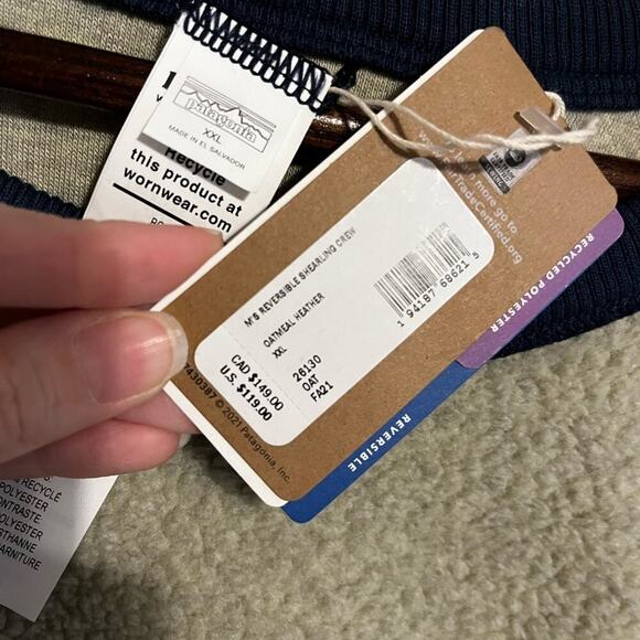 Patagonia Men’s Reversible Shearling Crewneck Sweatshirt Top Oat Blue XXL - Picture 6 of 8